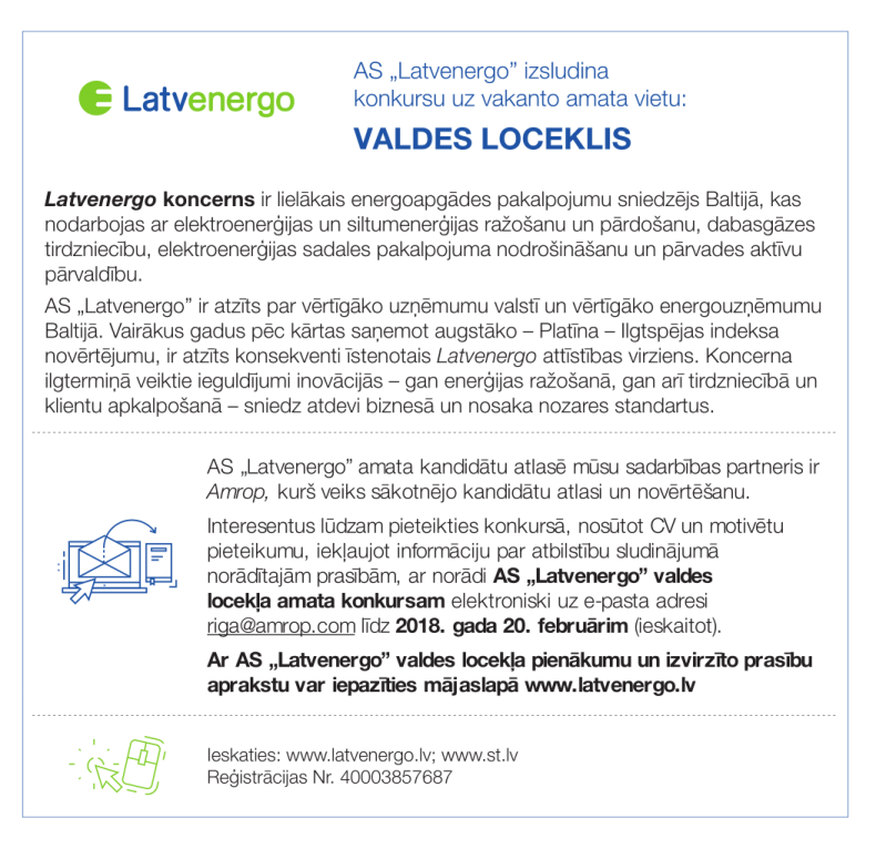 Latvenergo darba sludinājums